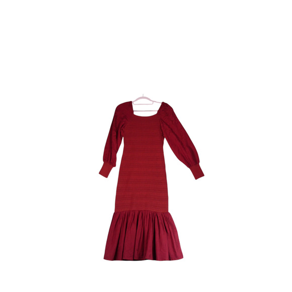 Anthropologie Midi Sweater Dress Womens XS Maroon Stretchy Mermaid Puff Sleeve - Picture 10 of 15